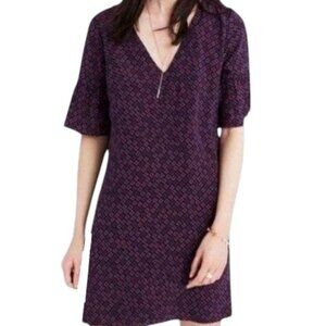 Madewell Dress 100% Silk Painted Clover Boho Classic Shift V Neck Bell Sleeves 4
